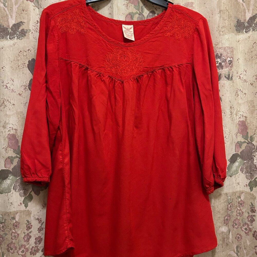 Faded Glory Burnt Orange Embroidered Tunic Top, 100% Rayon, Size XL (14/16)